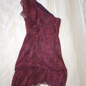 Anna Sui One-Shoulder Red and Purple Dress